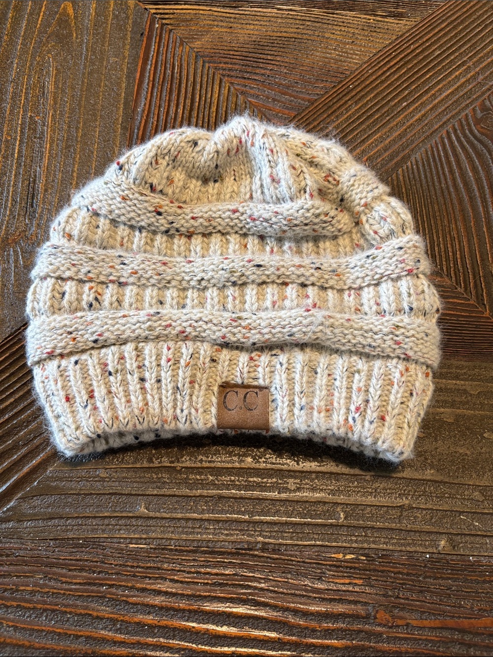 C.C Cream Knit Beanie with Multicolor Speckles